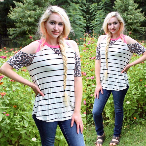 NWT Boutique Cold Shoulder Leopard Top S - M - L - Picture 2 of 6